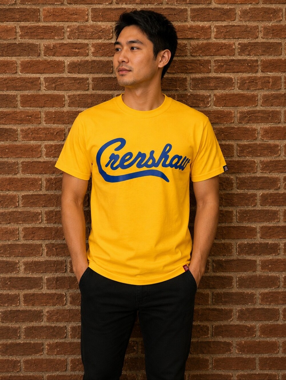Yellow Men's Shirt with Blue Print